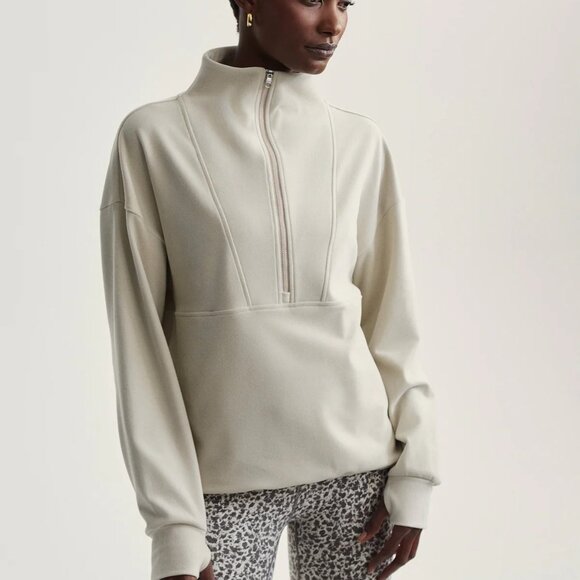 Varly Timberley Half-Zip Midlayer Women's Cement Ivory Marl Size S Drop Shoulder - Picture 3 of 13